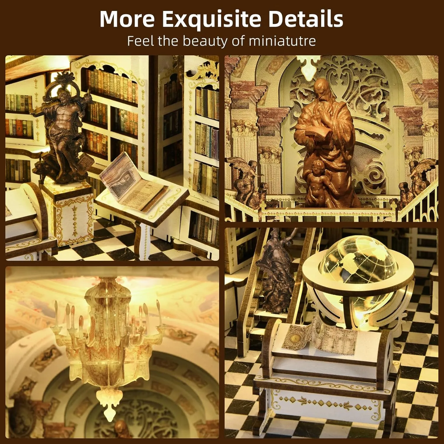 𝐂𝐂𝐂𝐃𝐅 DIY Book Nook Kit, DIY Miniature Dollhouse Booknook Kit, 3D Wooden Puzzle Bookend Bookshelf Insert Decor with LED Light for Adults (Library of Gods Max)