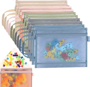 10 Packs Toy Storage Bags, Colored Toy Organizing Bag, 2Layers Mesh Zipper Pouch, for Building Blocks, Puzzles, Board Games Storage and Organization (A4)