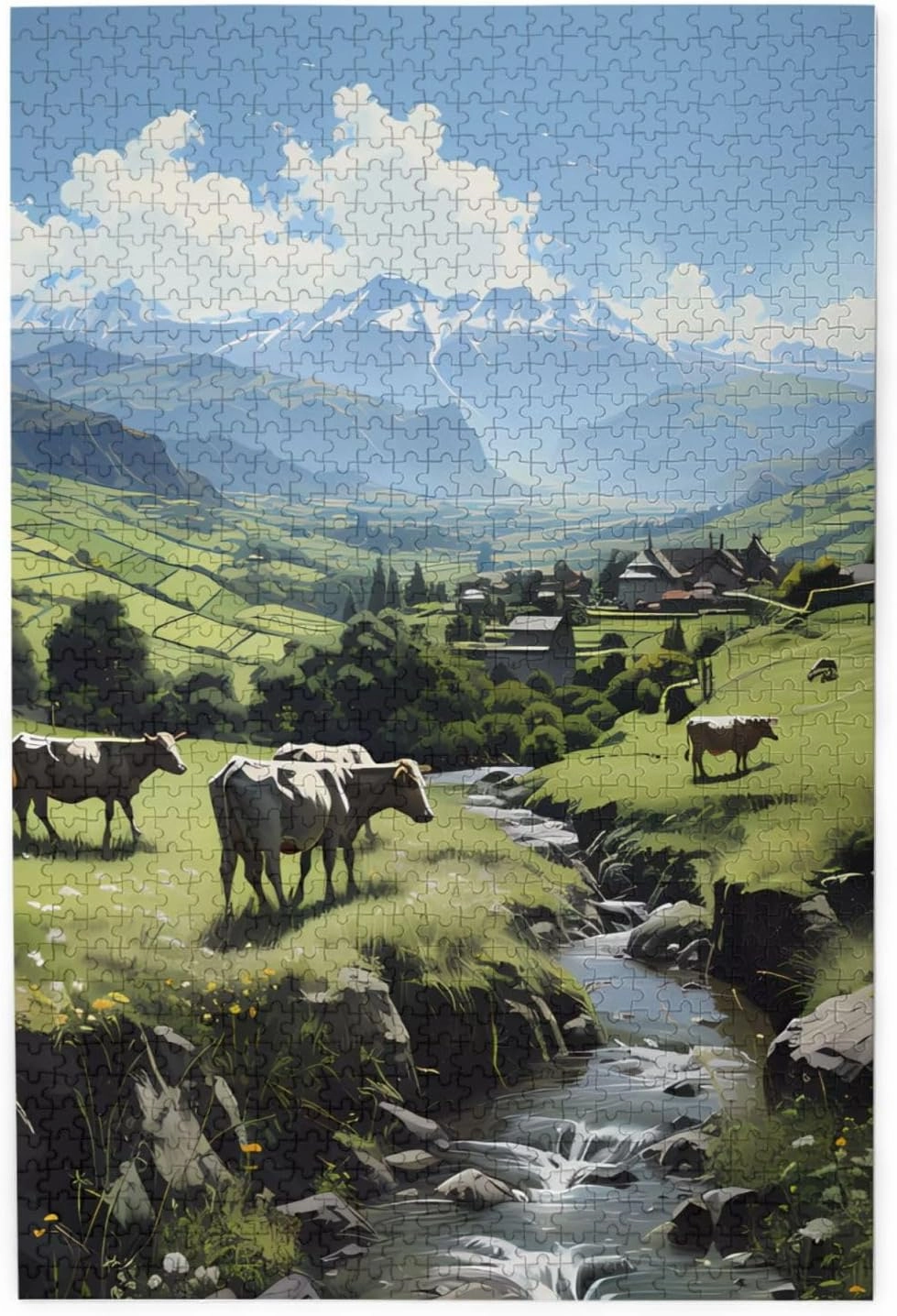 1000 Piece Jigsaw Puzzle for Adults,Alpine Farm Cows, Puzzles with Letters on Back, Challenging Puzzle for Game Night Home Décor, 19.7 x 29.5