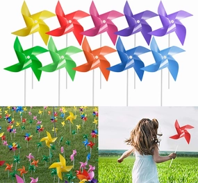 100 Pcs Pinwheels, 10 Mixed Colors Toy Wind Spinners and Party Favors Gifts for Kids, Outdoor Decorational Pinwheels for Yard and Garden