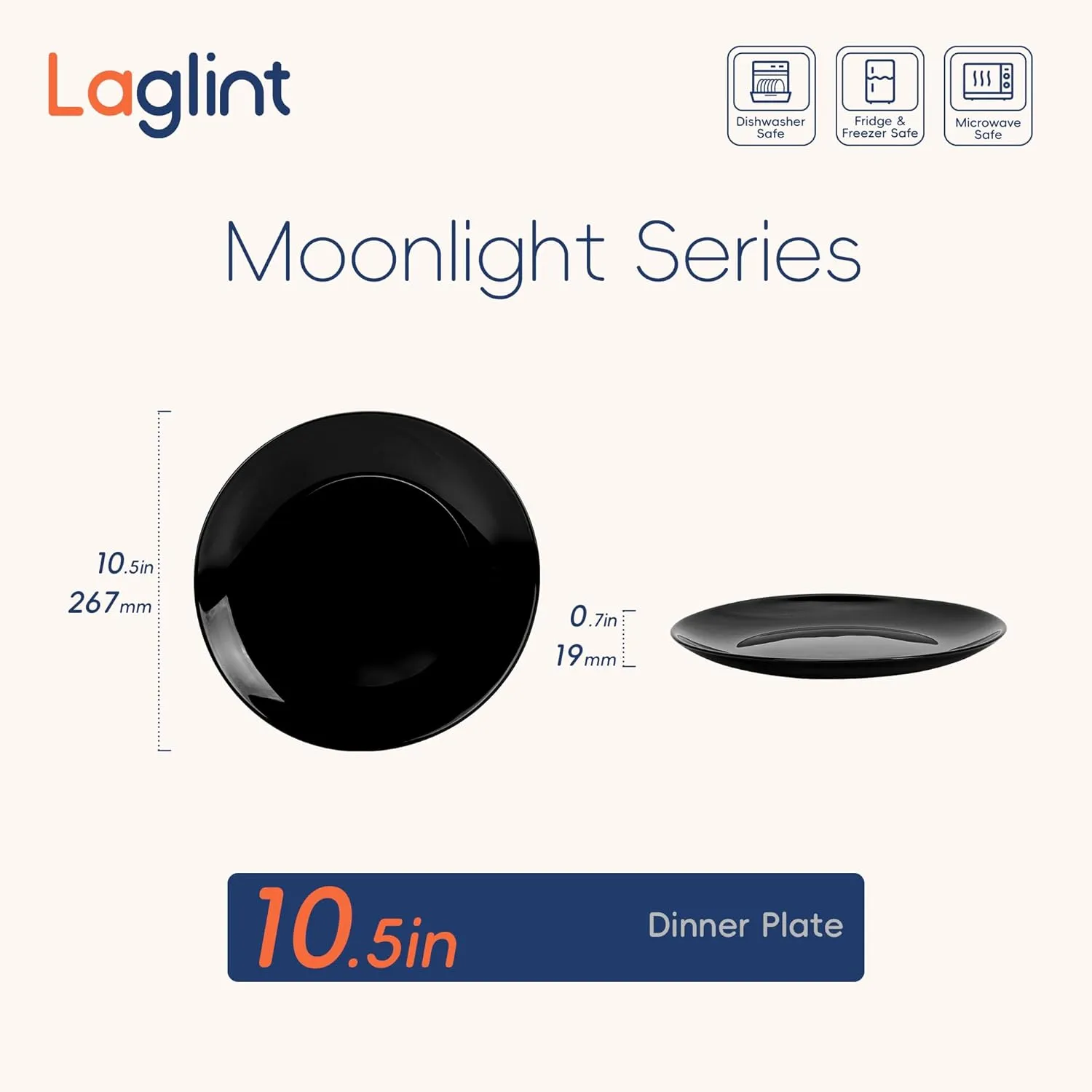 10.5 inch Dinner Plate Set of 6, Lightweight Round Opal Glass White Dinnerware Plates, Dishwasher and Microwave Safe