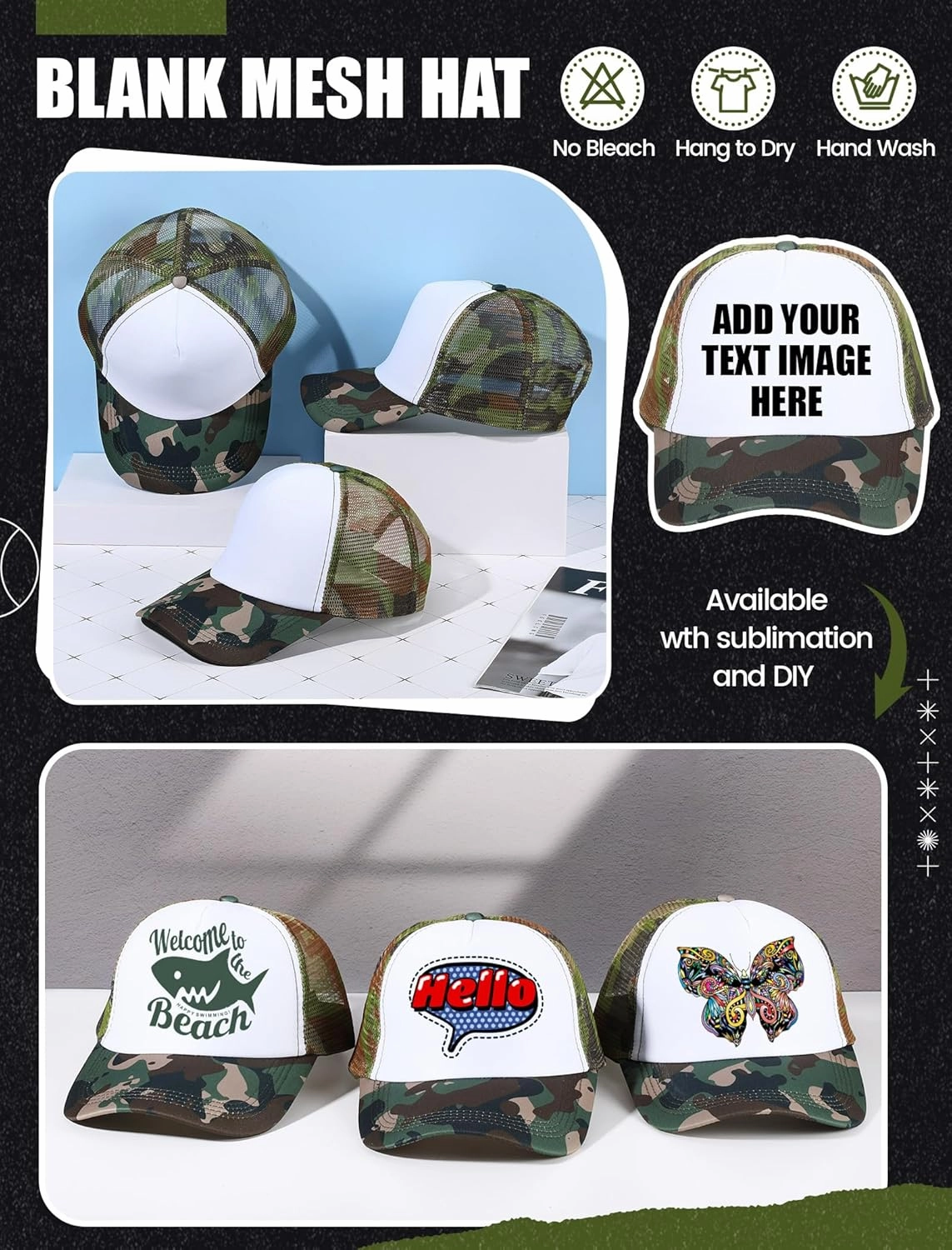 10 Pcs Sublimation Blank Trucker Hats Bulk Mesh Baseball Cap Polyester Mesh Trucker Hat for Men and Women