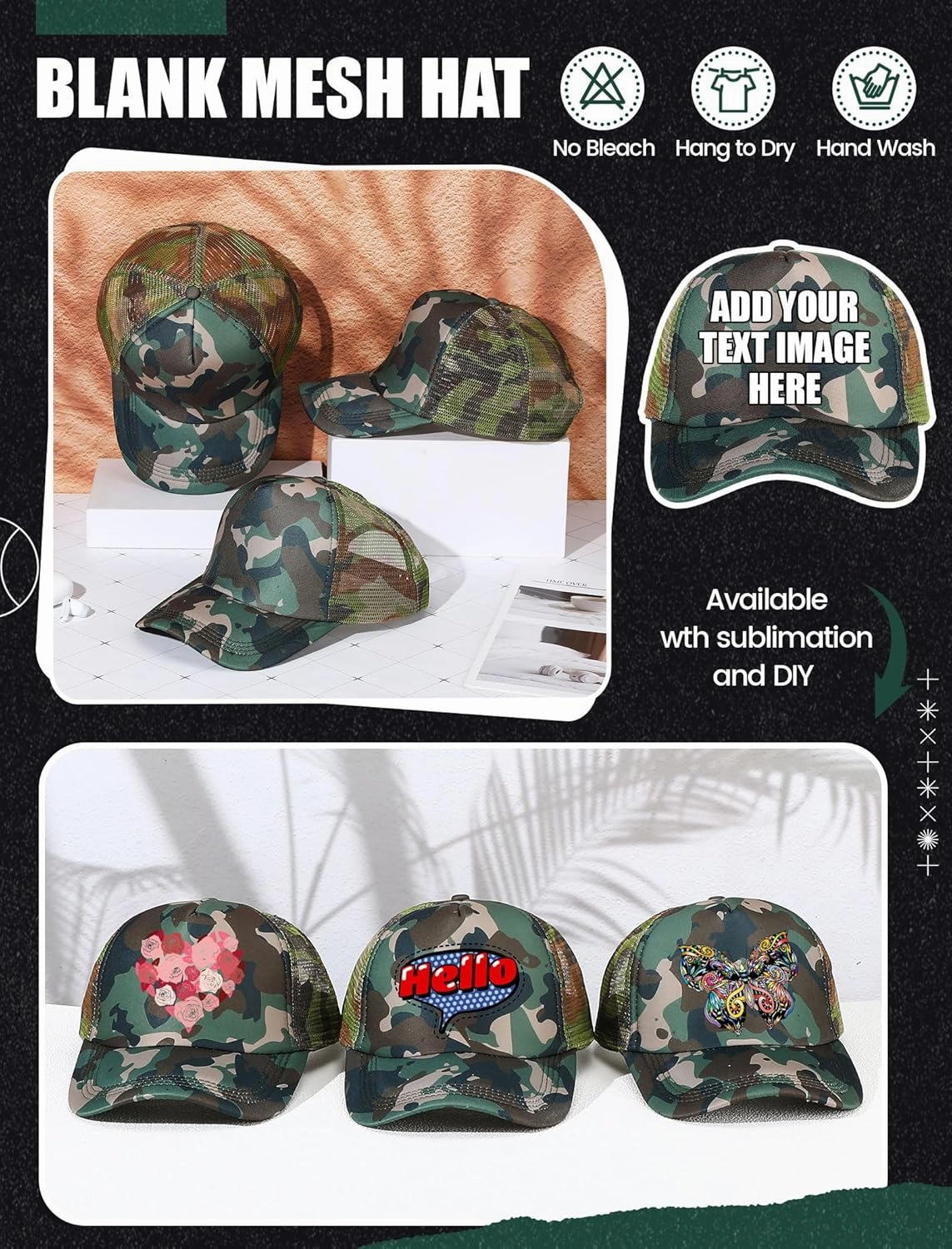 10 Pcs Sublimation Blank Trucker Hats Bulk Mesh Baseball Cap Polyester Mesh Trucker Hat for Men and Women