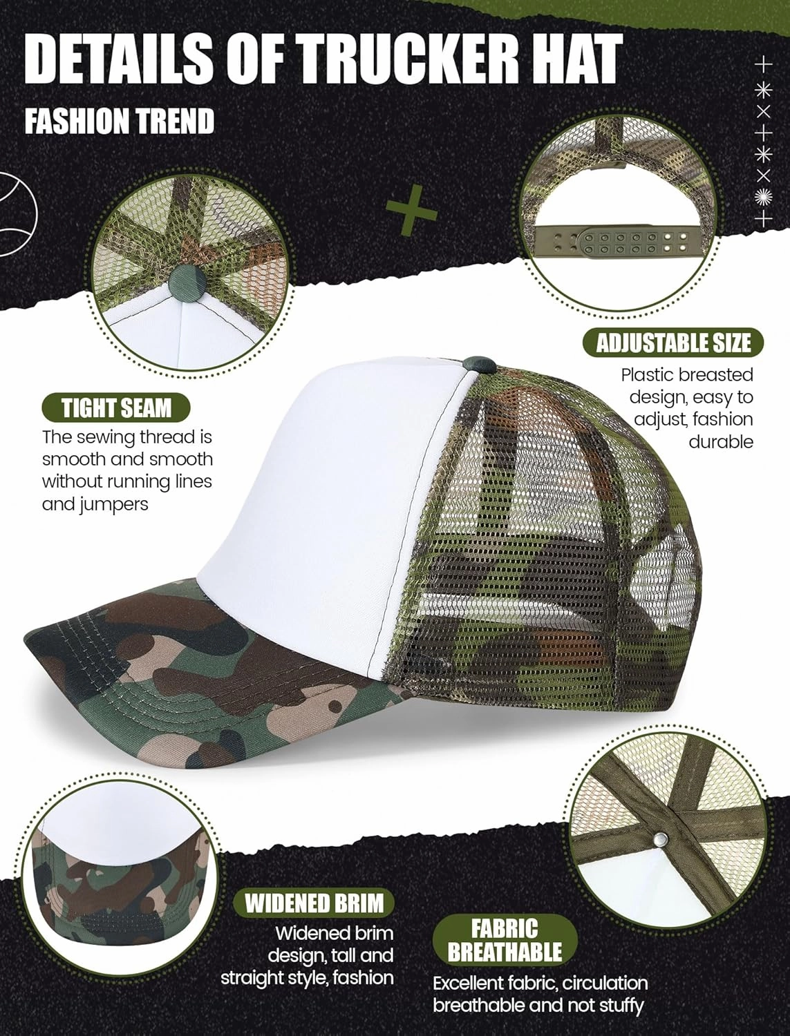 10 Pcs Sublimation Blank Trucker Hats Bulk Mesh Baseball Cap Polyester Mesh Trucker Hat for Men and Women