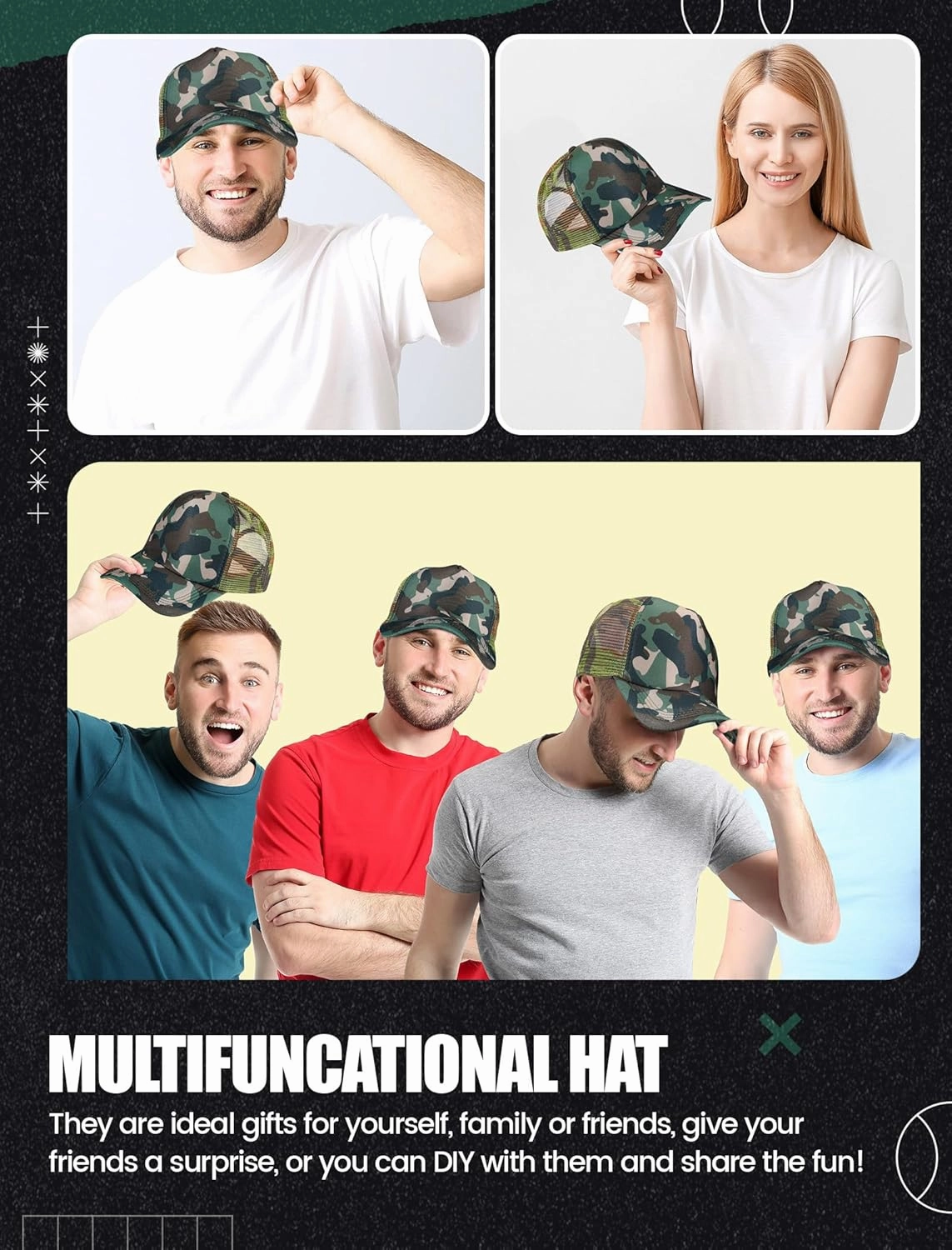 10 Pcs Sublimation Blank Trucker Hats Bulk Mesh Baseball Cap Polyester Mesh Trucker Hat for Men and Women