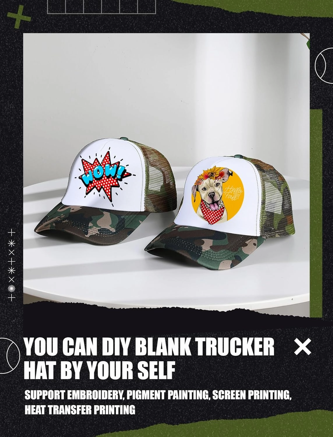 10 Pcs Sublimation Blank Trucker Hats Bulk Mesh Baseball Cap Polyester Mesh Trucker Hat for Men and Women