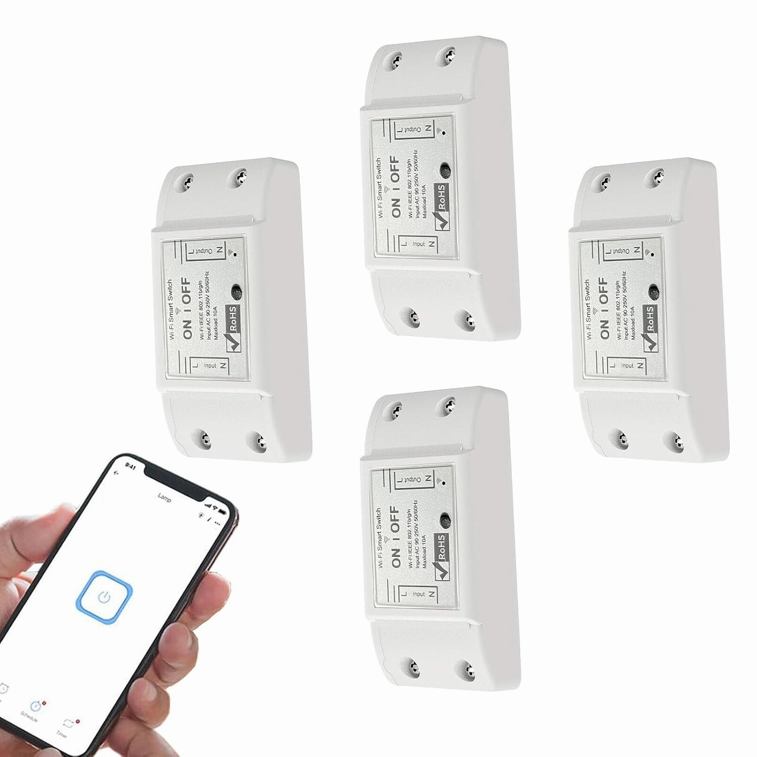 10A Wireless Smart Switch, Wi-Fi Light Switch Compatible with Alexa & Google Home & SmartThings, FCC Certified, No Hub Required Support DIY Module(4 Pack)