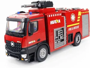 1/14 Scale Fire Engine Truck with Water Pump Spray, 22CH and Flashing Lights & Sirens, Battery Operated Action Toy Outdoor Indoor Car Toy Xmas Birthday Present