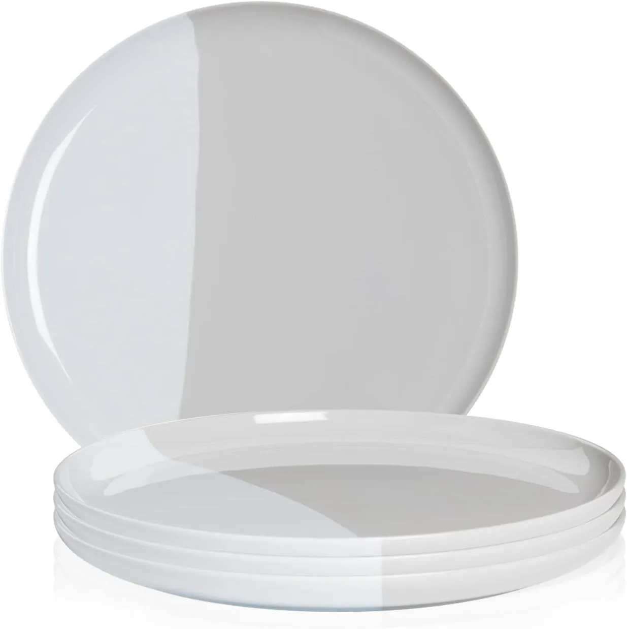 1/2 & 1/2 Melamine Side Plates Set of 4, Chip and Break-Resistant, Durable Salad Plates, Kid-Friendly Dessert Plates for Indoor and Outdoor, Dishwasher Safe, Silver/Gray