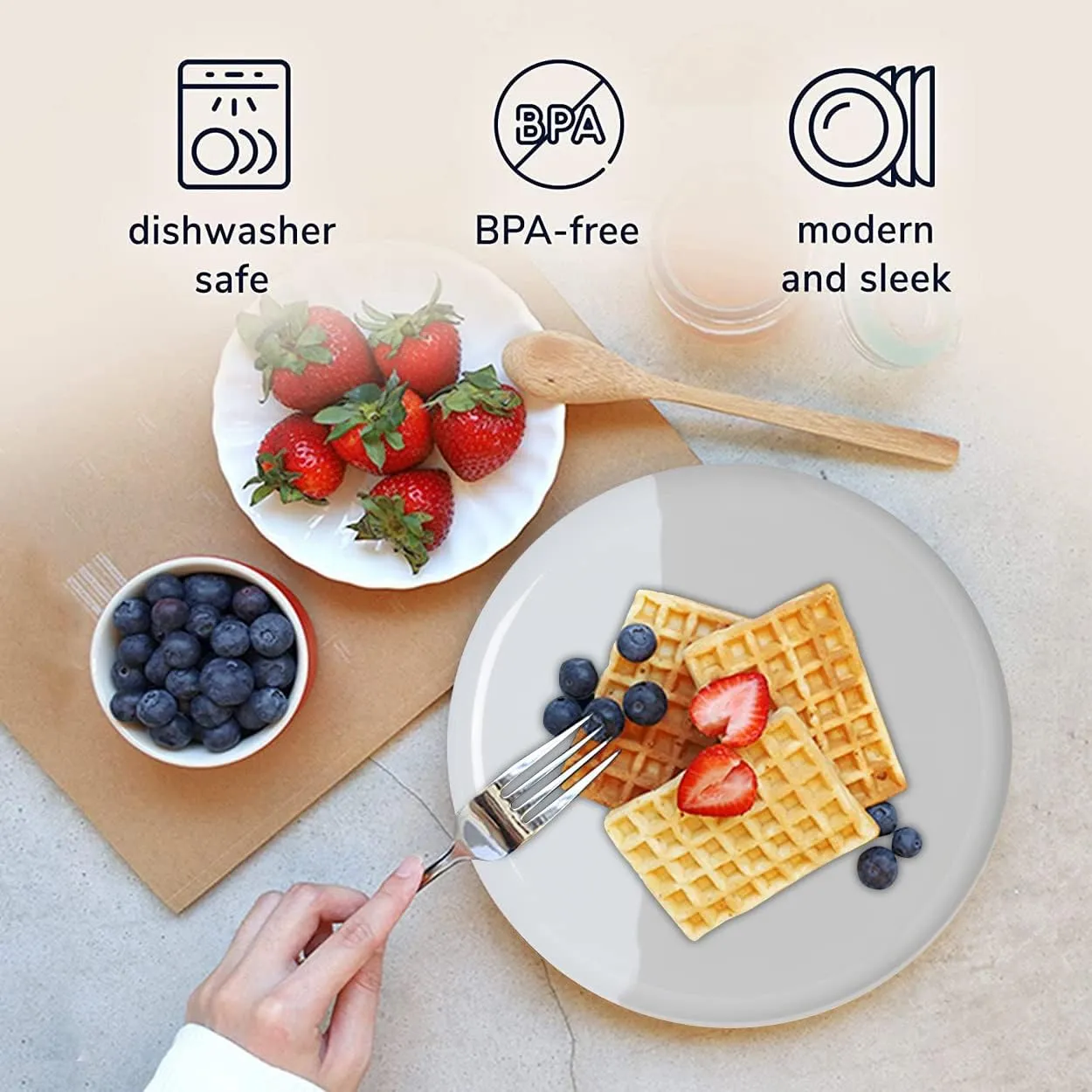 1/2 & 1/2 Melamine Side Plates Set of 4, Chip and Break-Resistant, Durable Salad Plates, Kid-Friendly Dessert Plates for Indoor and Outdoor, Dishwasher Safe, Silver/Gray