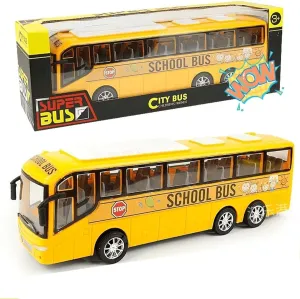 12.5" Yellow School Bus Toy for Toddlers, 1/16 Scale Die Cast Plastic Inertia City Bus Toy, Baby Bus Cars Model Toy Vehicles for Kid, Great Play Bus for Children Ages 3 
