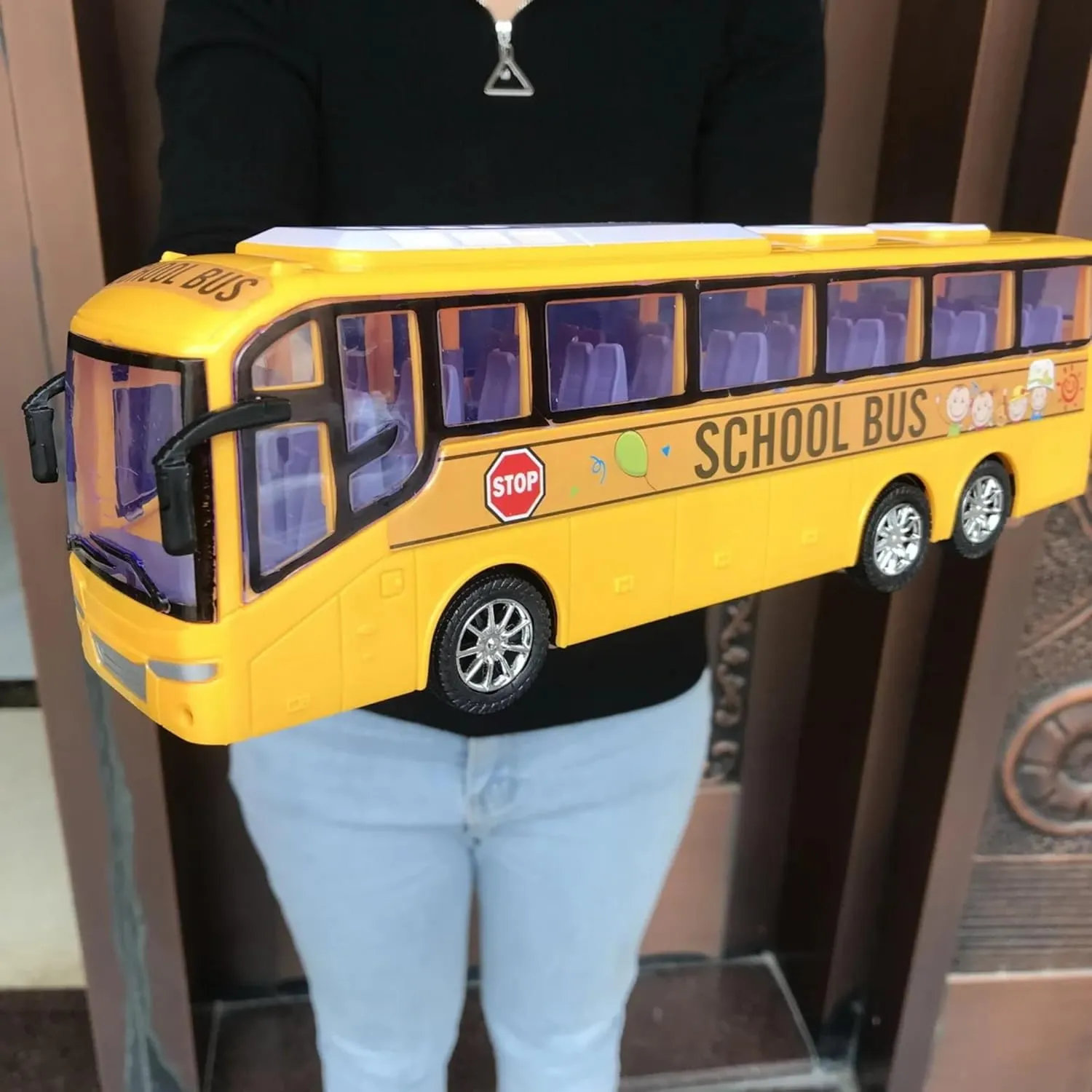 12.5" Yellow School Bus Toy for Toddlers, 1/16 Scale Die Cast Plastic Inertia City Bus Toy, Baby Bus Cars Model Toy Vehicles for Kid, Great Play Bus for Children Ages 3 