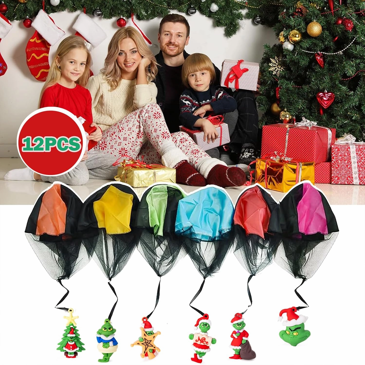 12PCS Christmas Parachute Toys,Christmas Toys for Kids Girls Boys,Christmas Stocking Stuffers 2024,Tangle Free Outdoor Flying Parachute,Christmas Party Favors Xmas Gifts Goody Bag Filler