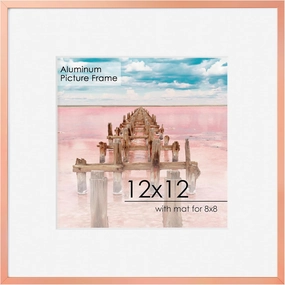 12x12 Frame - Metal Square Picture Frame With Tempered Glass 12x12 Frame With Mat For 8x8 Minimalist Modern Poster Frame Horizontally & Vertically Hanging Hardware Included, Rose Gold