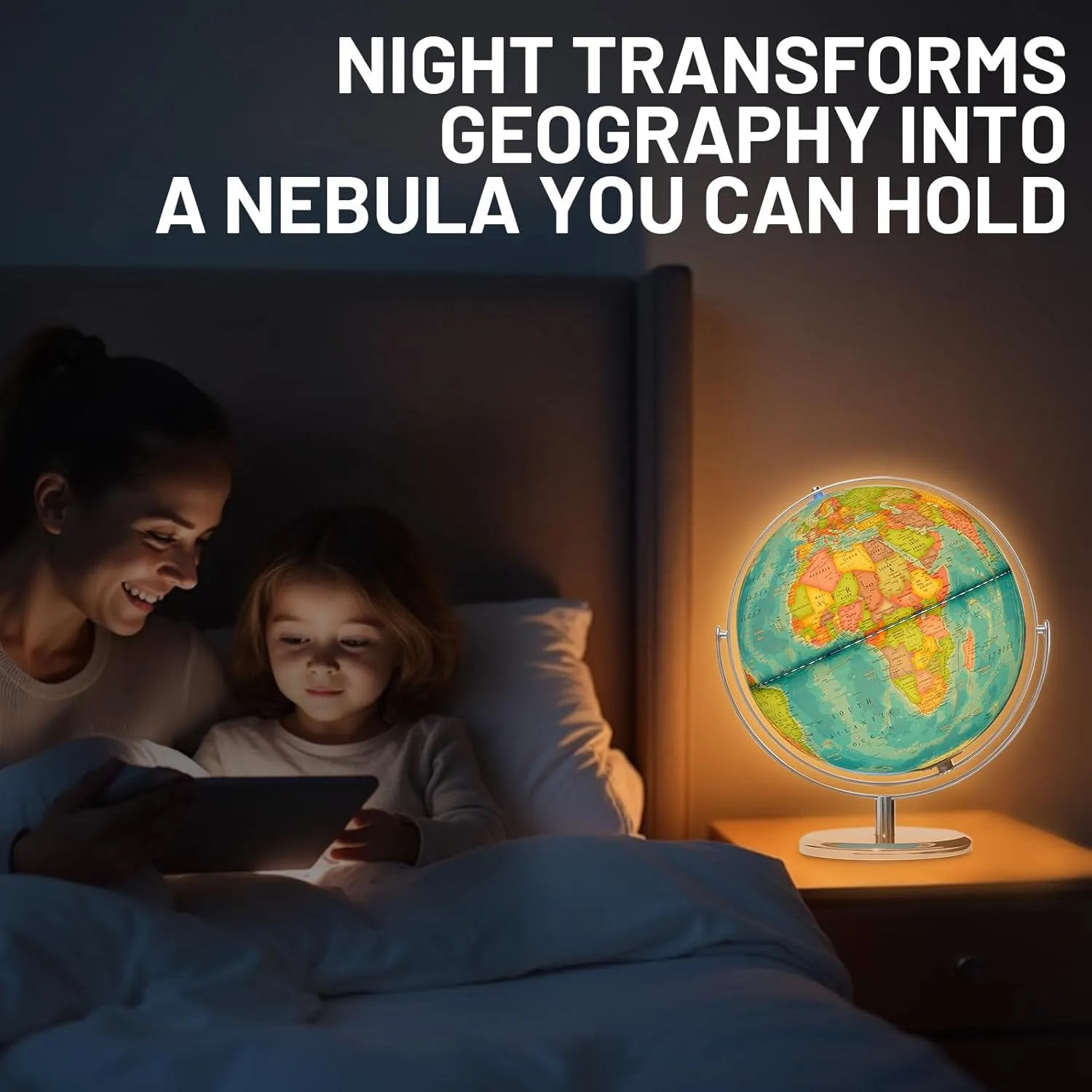 13" Illuminated Globes, 720° Spinning Globe with Touch Switch & Light Up Without Charging & 3 LED Lighting Modes for Classroom Education & Bedroom Decor, Inspire Geography Interest