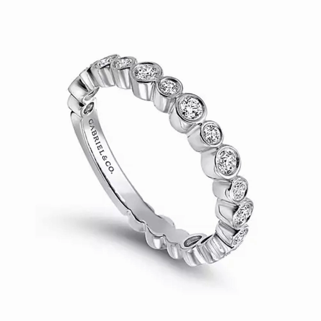 14K White Gold Alternating Bezel Set Stackable Diamond Band