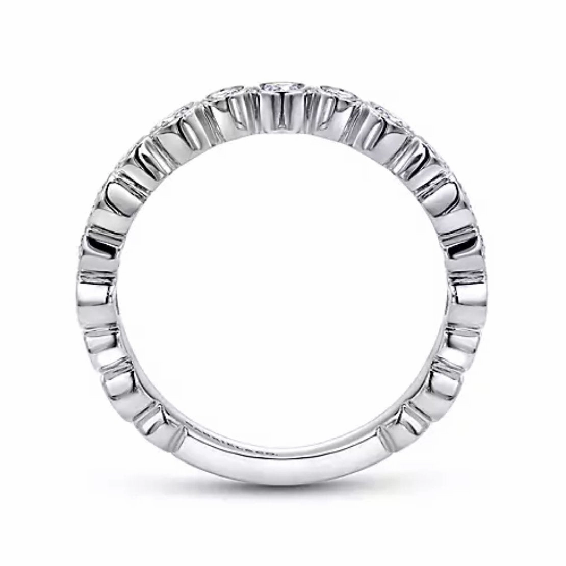 14K White Gold Alternating Bezel Set Stackable Diamond Band