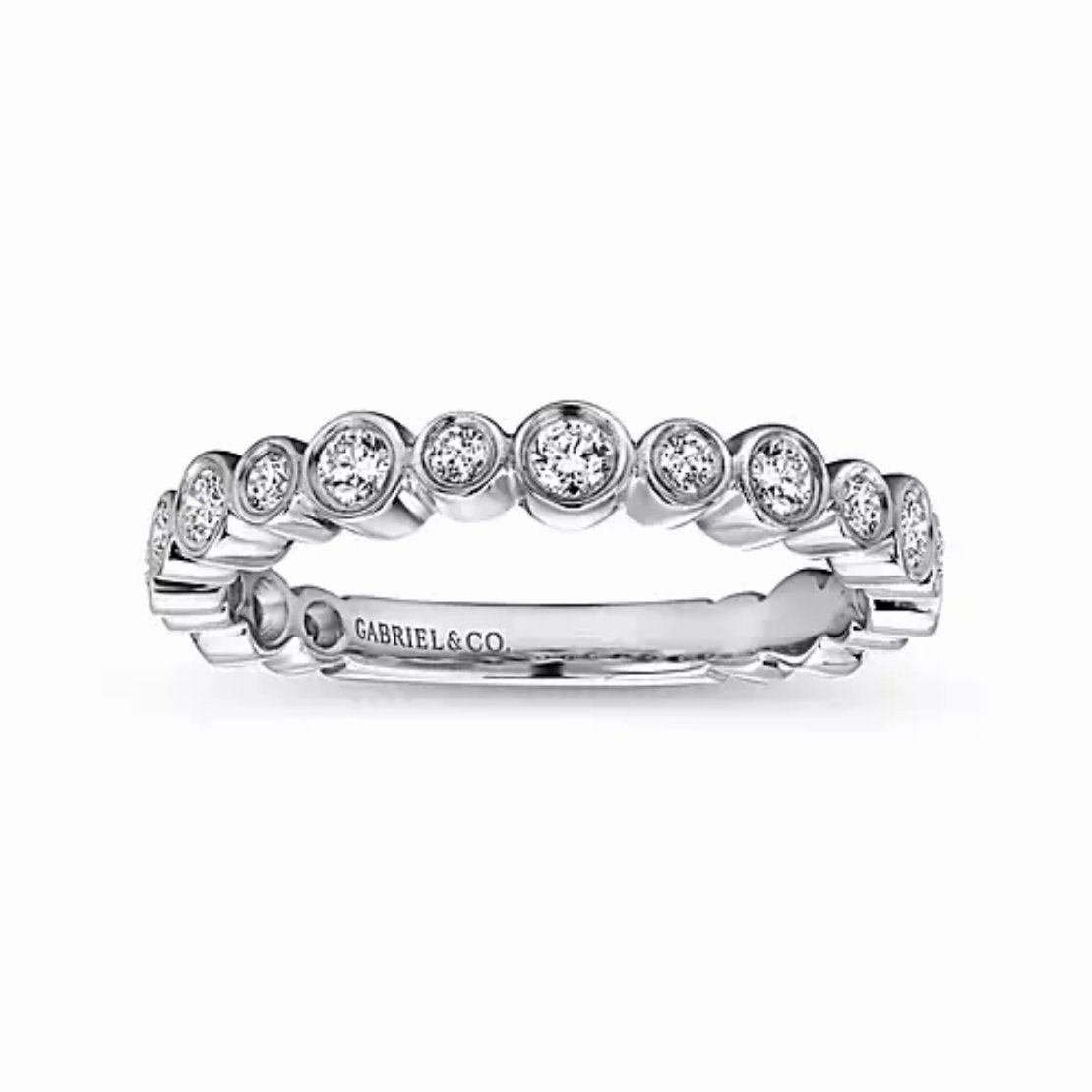 14K White Gold Alternating Bezel Set Stackable Diamond Band