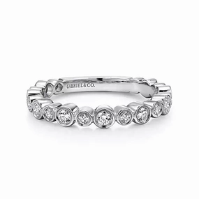 14K White Gold Alternating Bezel Set Stackable Diamond Band