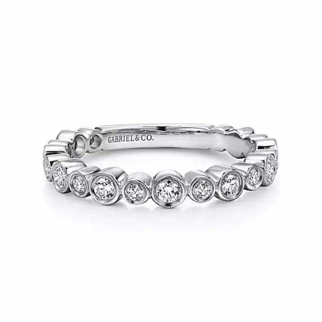 14K White Gold Alternating Bezel Set Stackable Diamond Band