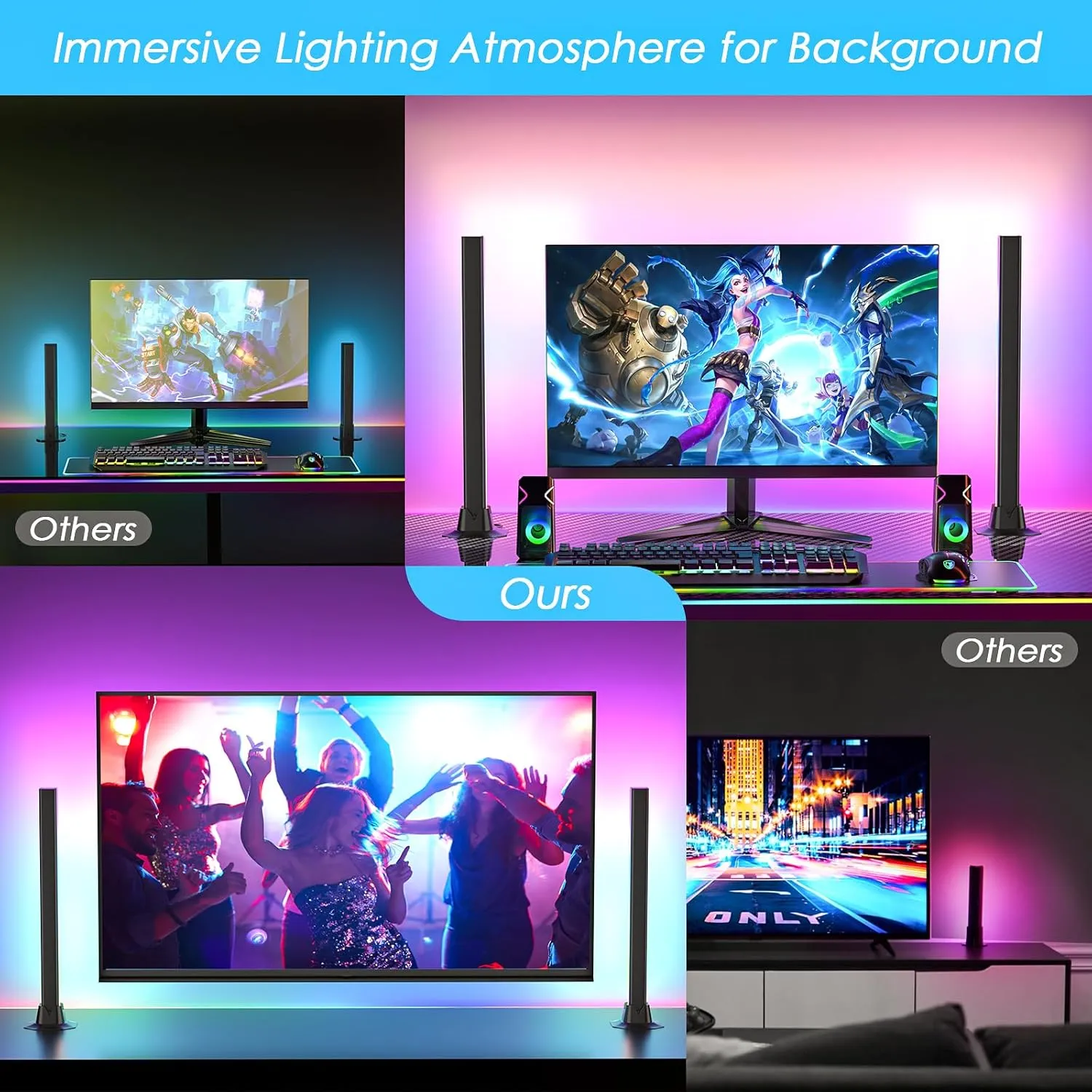 16.5" Smart Light Bar, 16 Million Colors Changing, 213 Preset & 8 Scene Modes, Music Sync, Sound Active with Bluetooth, Remote, RGB & IC Ambient Backlight for Gaming, TV, Desk, Table