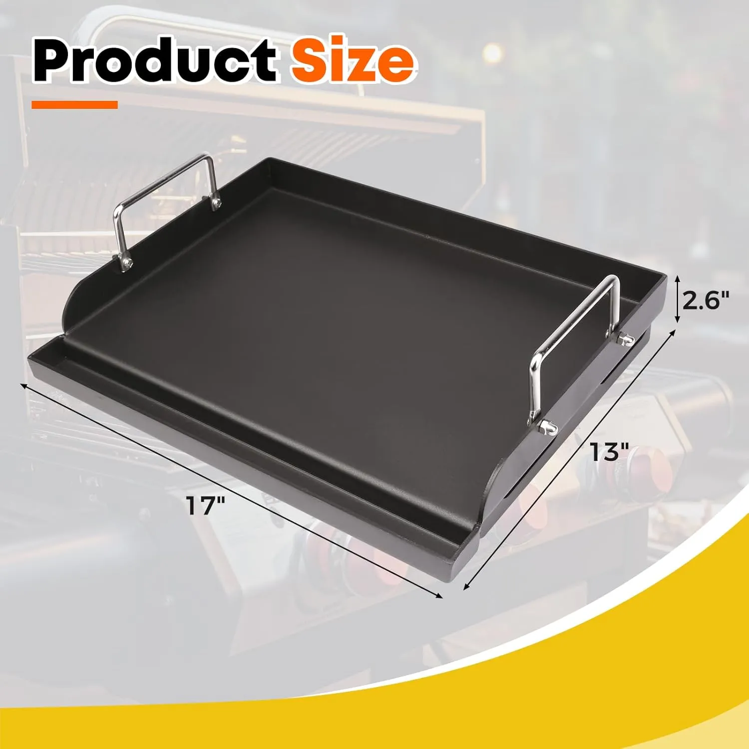 17" x 13" Universal Gas Grill Griddle Plate with Removable Handles,Nonstick Cast Iron Flat Top Cooking Surface,Grease Groove Design for Camping Tailgating Parties on Charcoal/Gas Grills