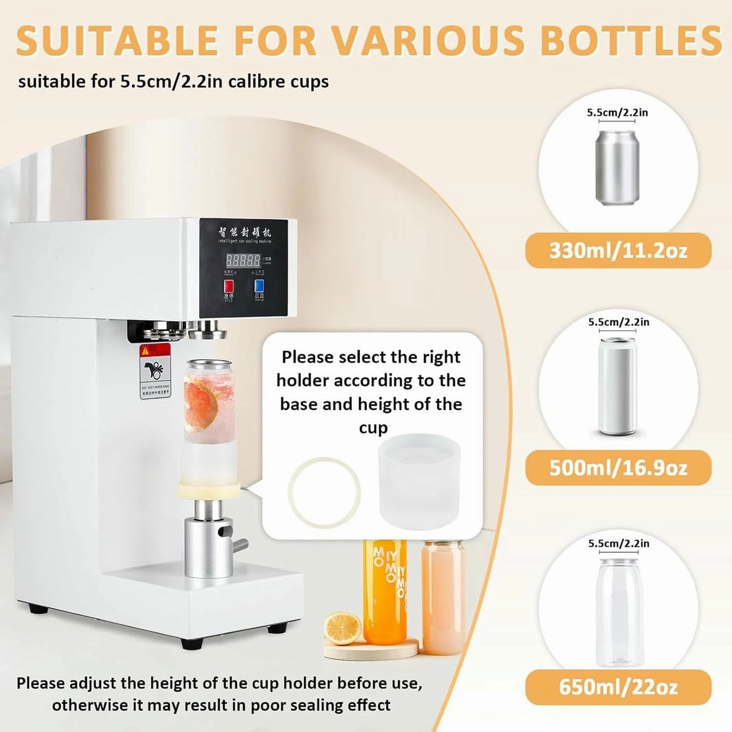 180W Automatic Can Sealing Machine, Electric Cup Sealer Machine with Counter & LCD Display, 2.2” Dia. & 3.9”-7.8” Height Tin Can Seaming Closing Capping Machine
