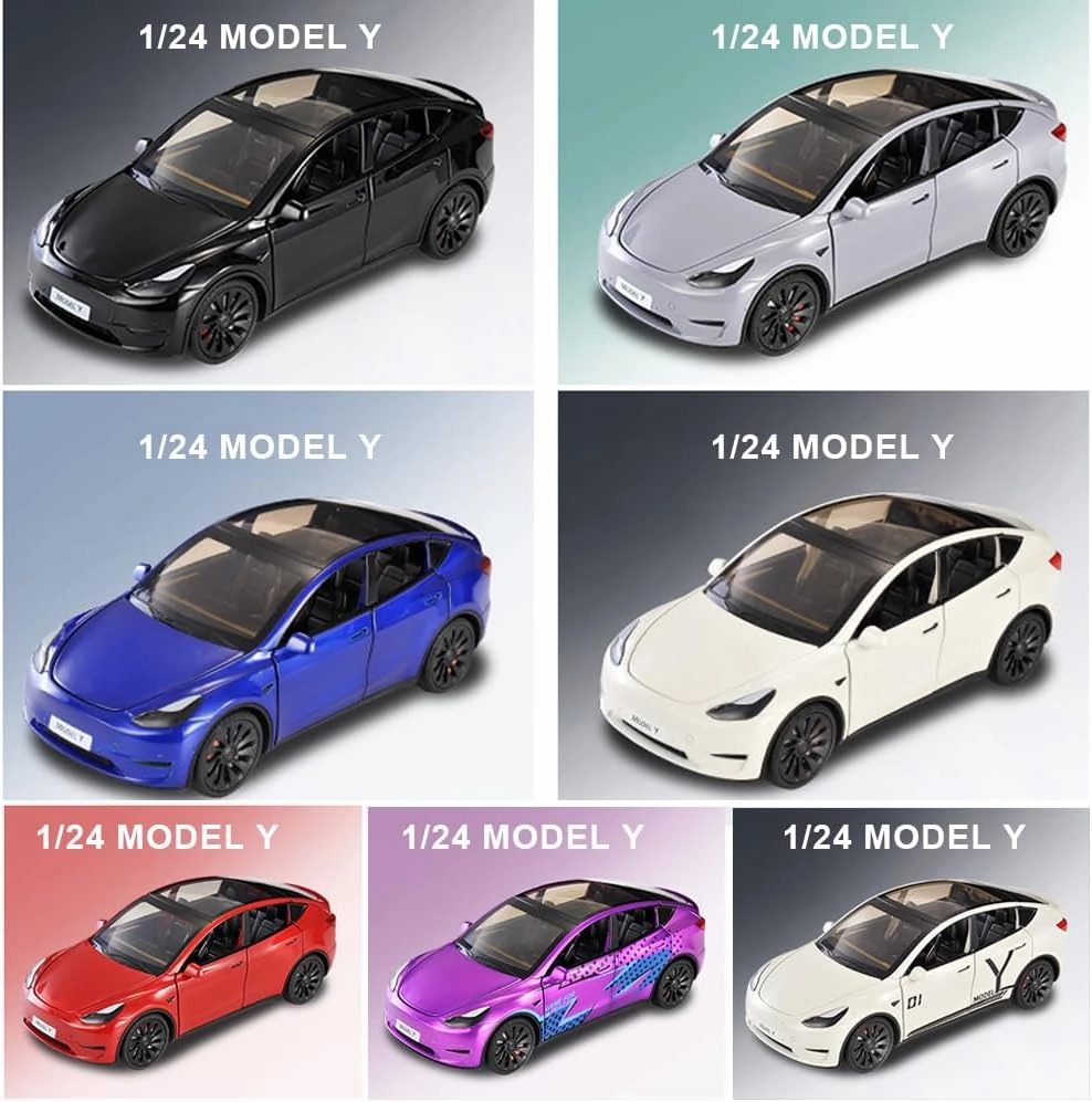 1/24 Model Y Toy Car, Alloy Diecast with Light, Pull Back & Big Size, Perfect for Kids & Adults, Birthday Gift (Black)