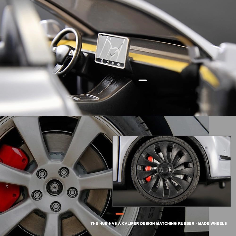 1/24 Model Y Toy Car, Alloy Diecast with Light, Pull Back & Big Size, Perfect for Kids & Adults, Birthday Gift (Black)