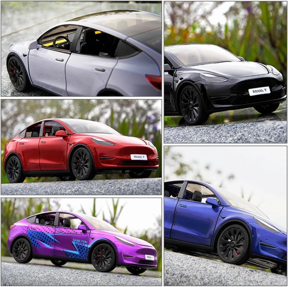 1/24 Model Y Toy Car, Alloy Diecast with Light, Pull Back & Big Size, Perfect for Kids & Adults, Birthday Gift (Black)