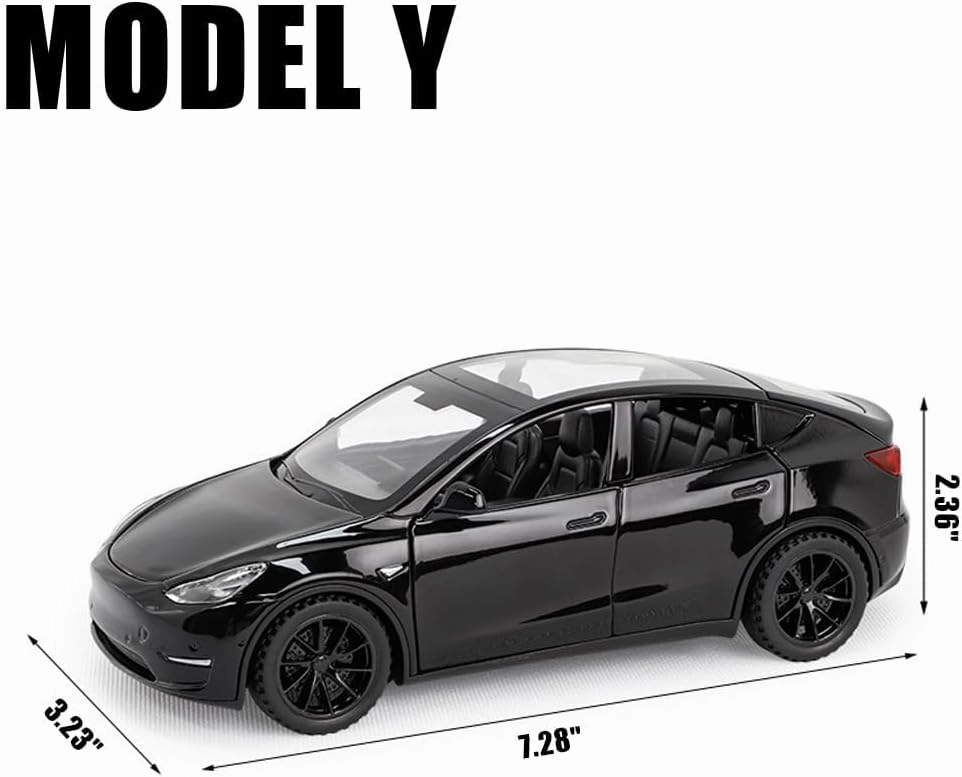 1/24 Model Y Toy Car, Alloy Diecast with Light, Pull Back & Big Size, Perfect for Kids & Adults, Birthday Gift (Black)