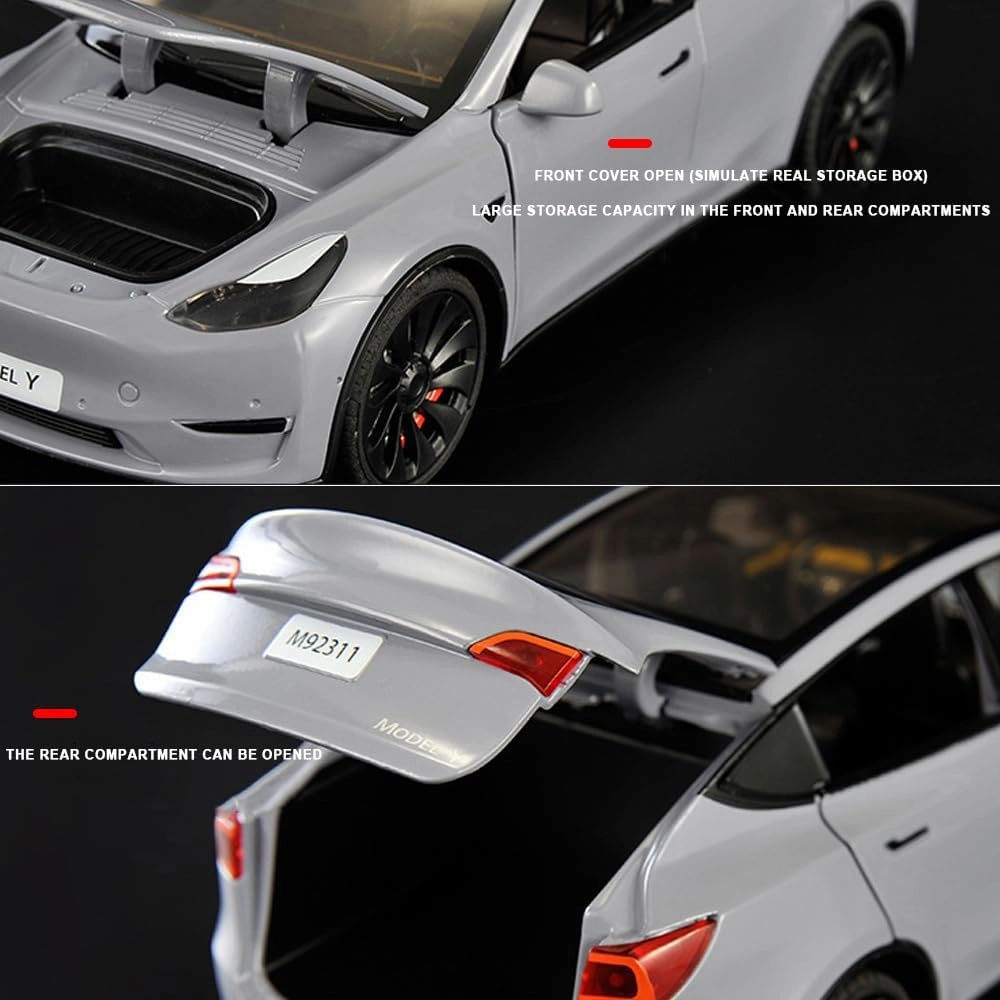 1/24 Model Y Toy Car, Alloy Diecast with Light, Pull Back & Big Size, Perfect for Kids & Adults, Birthday Gift (Black)