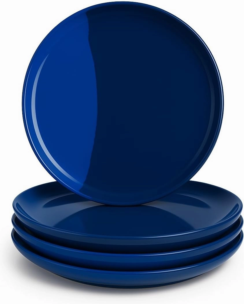 1/2 & 1/2 Melamine Side Plates Set of 4, Chip and Break-Resistant, Durable Salad Plates, Kid-Friendly Dessert Plates for Indoor and Outdoor, Dishwasher Safe, Cobalt/Navy