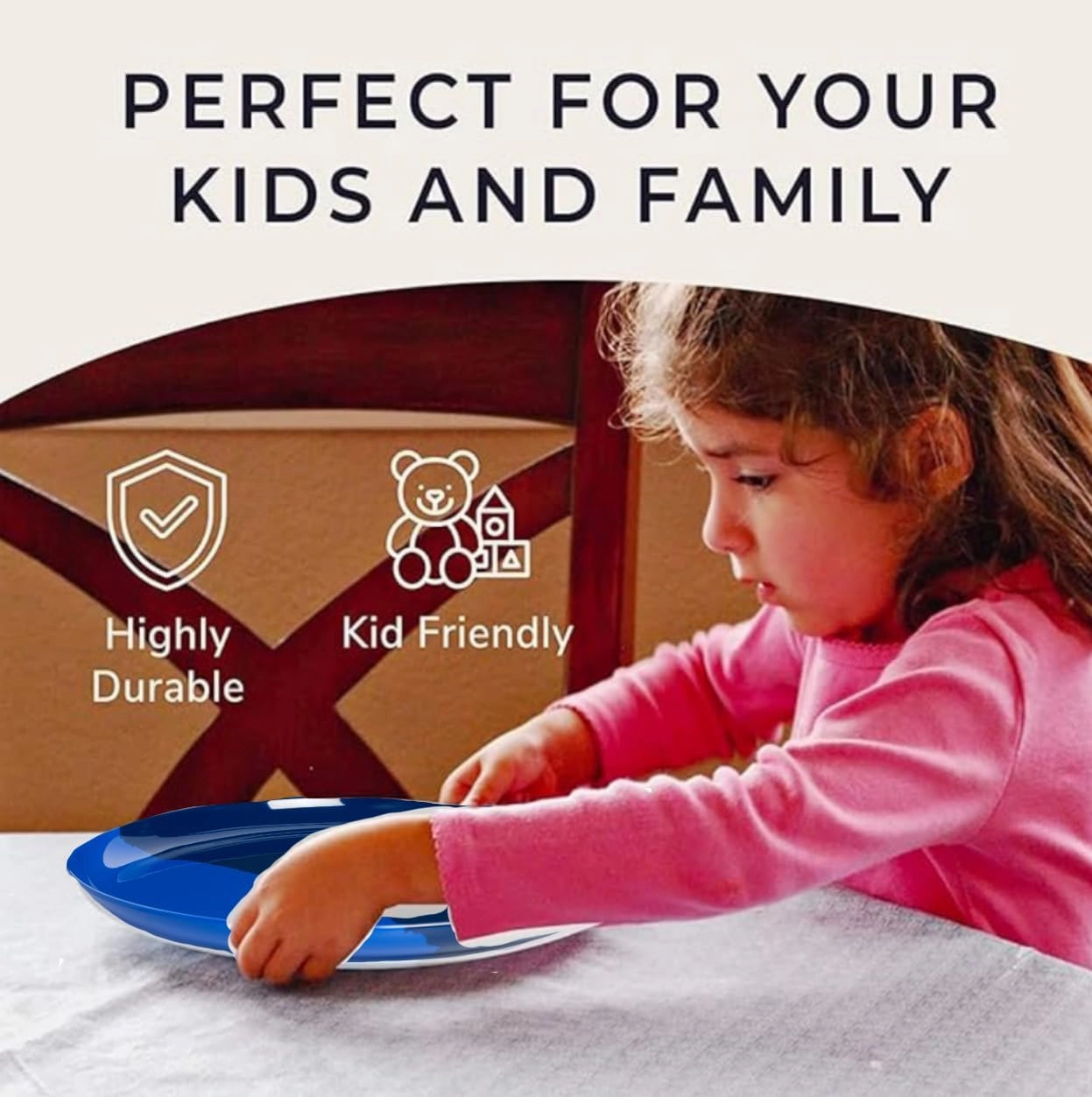 1/2 & 1/2 Melamine Side Plates Set of 4, Chip and Break-Resistant, Durable Salad Plates, Kid-Friendly Dessert Plates for Indoor and Outdoor, Dishwasher Safe, Cobalt/Navy