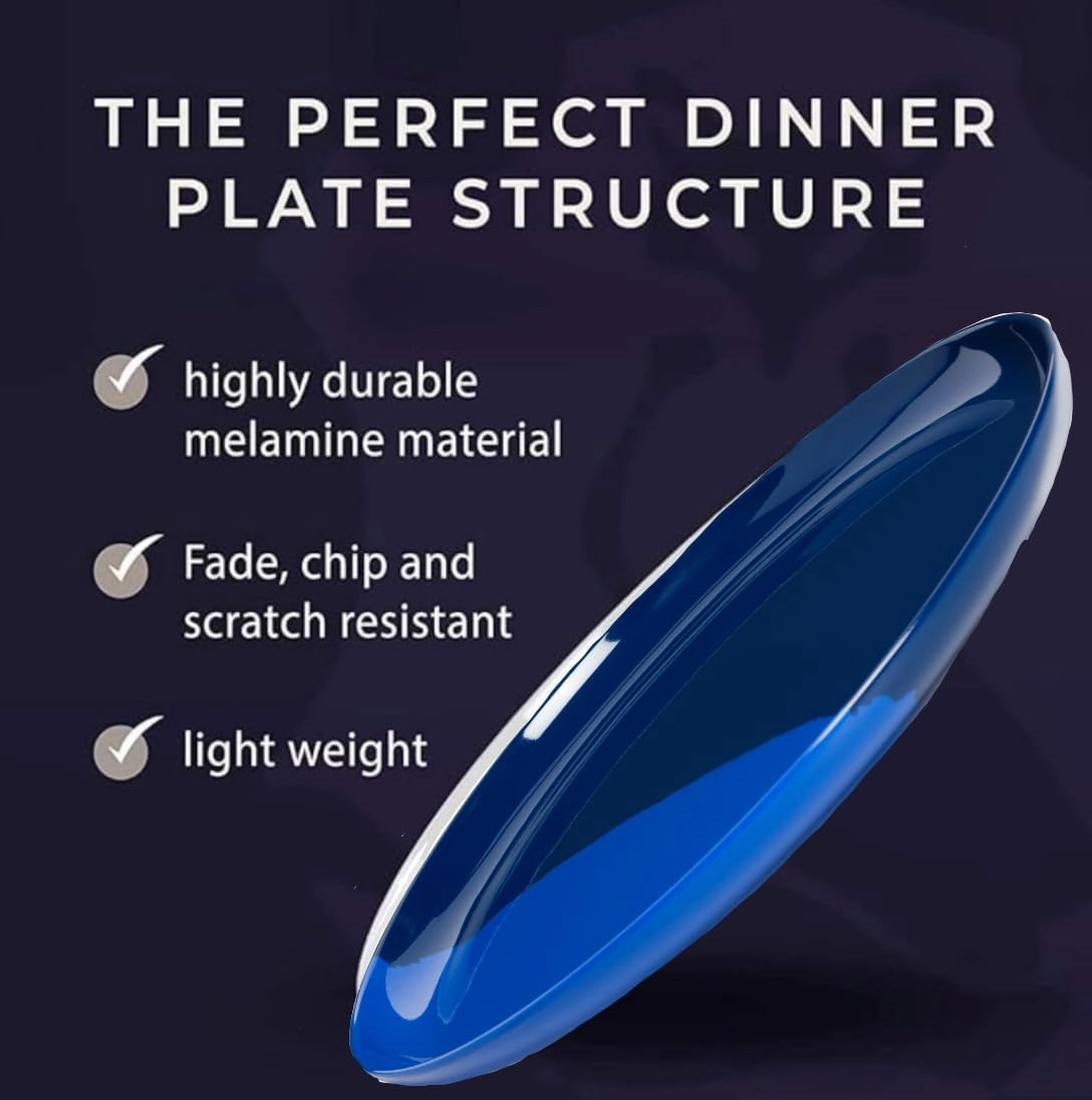 1/2 & 1/2 Melamine Side Plates Set of 4, Chip and Break-Resistant, Durable Salad Plates, Kid-Friendly Dessert Plates for Indoor and Outdoor, Dishwasher Safe, Cobalt/Navy