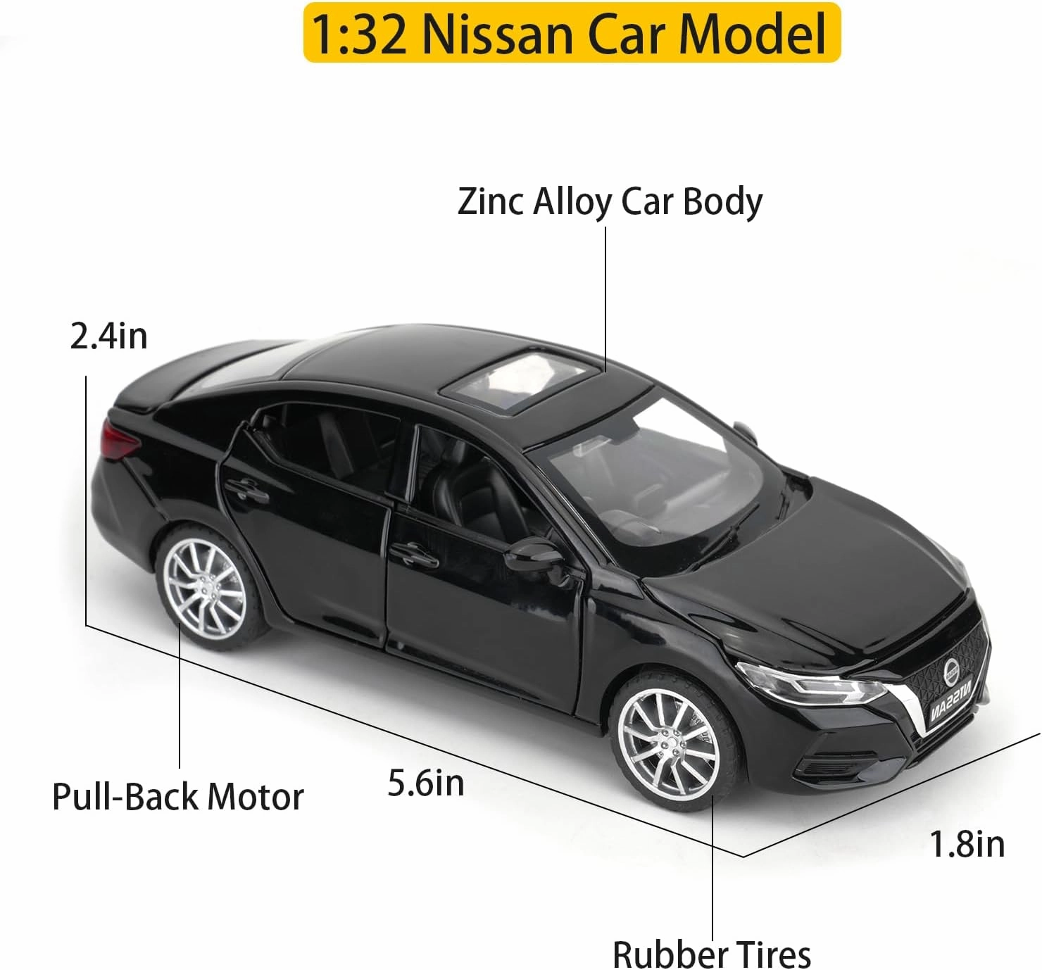 1:32 Scale Car Model Compatible for Collectible Nissan Diecast Toy Vehicle, Zinc Alloy Pull Back Toy Car with Sound and Light for Adult Boys Girls 3 4 5 6 7 8 (Black)