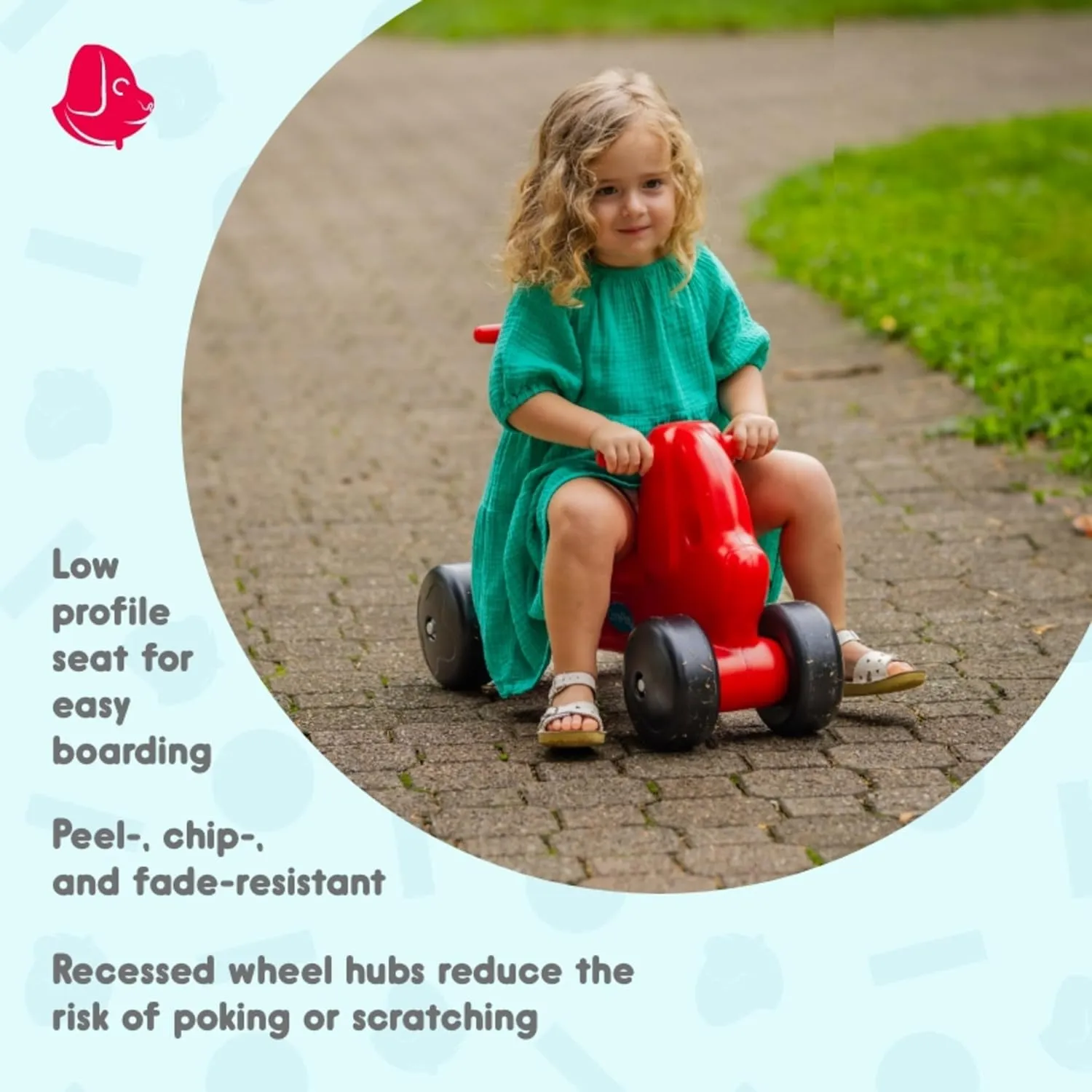 2-in-1 Puppy Push & Ride-on Toy, Indoor & Outdoor Use, Low Profile Seat, Recommended for Children up to 50lbs, Durable Construction, Made in The USA (Red)