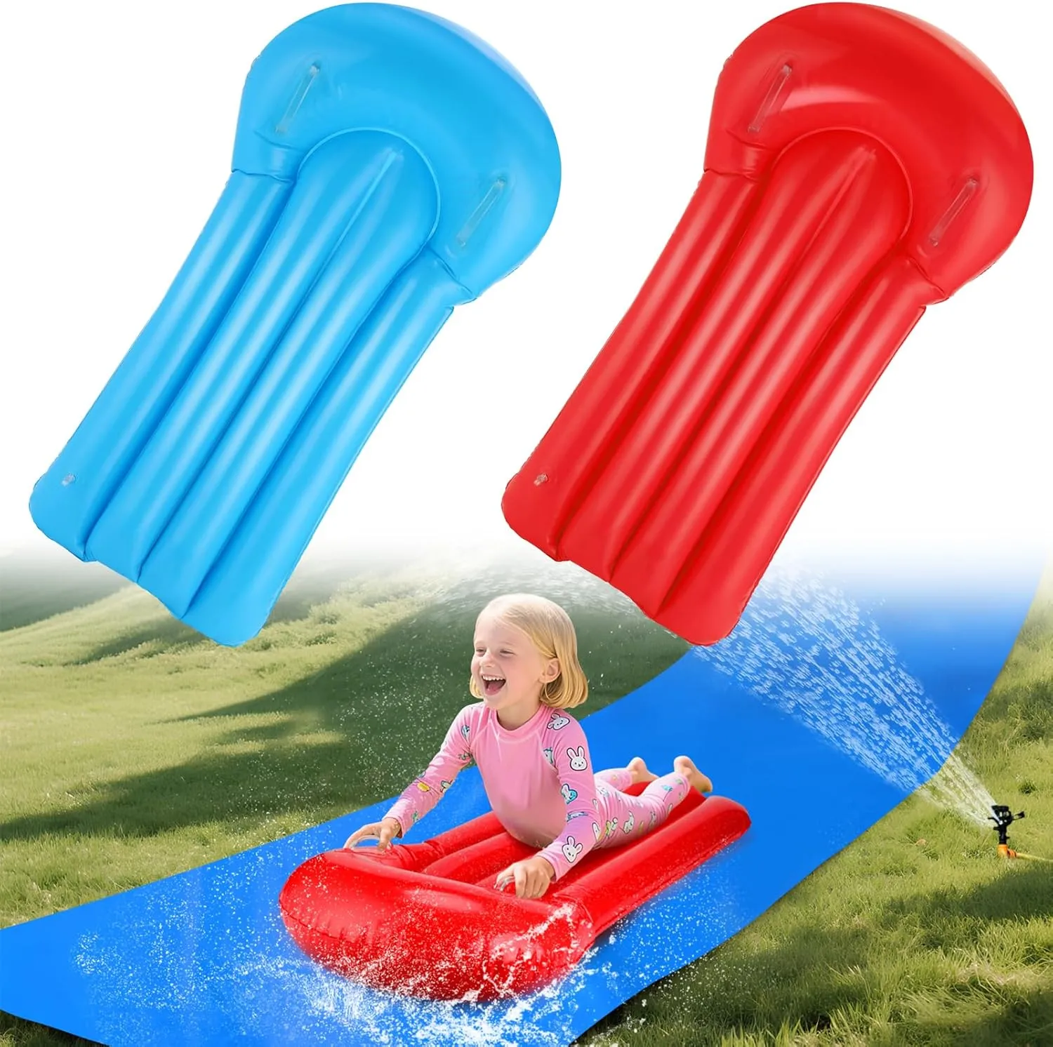 2 Pcs Inflatable Body Boards for Water Slides - Kids Durable Surfing Board for Slip and Slide, Summer Beach Water Fun Floating Toy for Swimming Pool Party