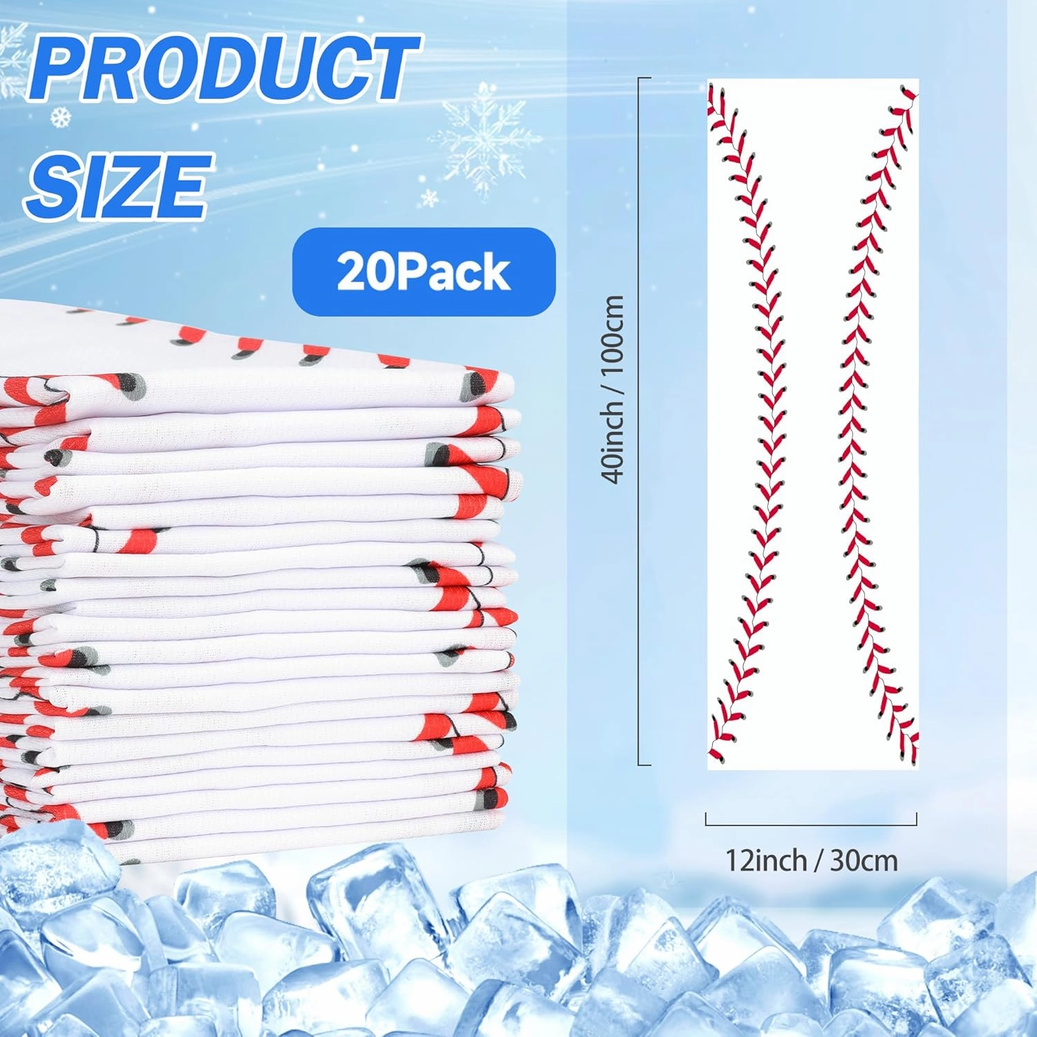 20 Pack Baseball Cooling Towels, 40"x12" Breathable Golf Ice Towel Microfiber Workout Rags for Gym Baseball Team Gifts(White)