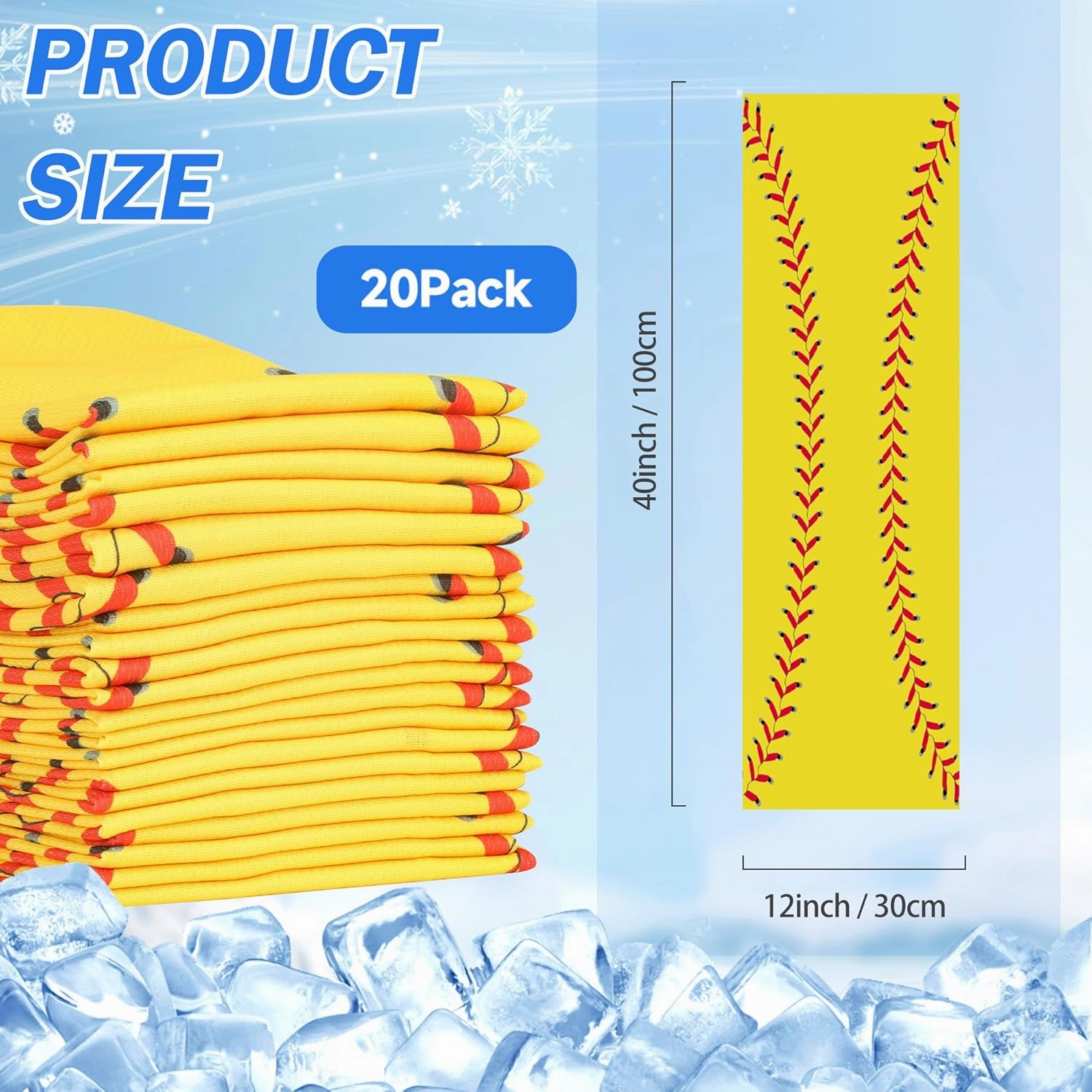 20 Pack Softball Cooling Towels, 40"x12" Breathable Golf Ice Towel Microfiber Workout Rags for Gym Softball Team Gifts(Yellow)