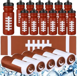 24 Pcs Sport Party Favors Include 12 Pcs 20 oz Plastic Soccer Football Basketball Water Bottles Bulk 12 Pcs 40"x12" Softball Baseball Cooling Towels for Soccer Sport Team Gift