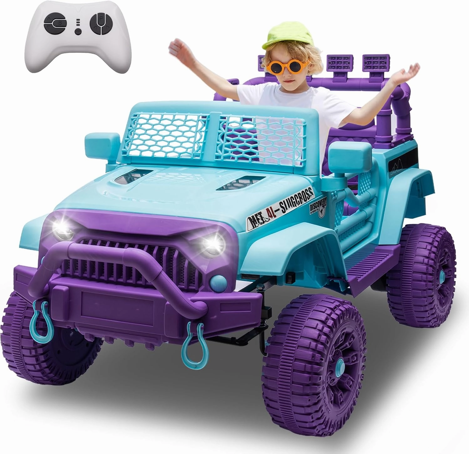 24V Kids Electric Car with Parent Remote, Four Wheel Suspension Ride On Car Adjustable Speed, with Large Display Screen, Sound Light System, Blueteeth, Portable Handle for Kids Ages 3-8, Purple