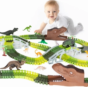 265 PCS Dinosaur Race Tracks, 10 PCS Dinosaur Toys & 1 PCS Dinosaur Car Gifts for 2 to 4 Years Old Boy and Girl, Kids Car Track Christmas Birthday Gift for Toddlers 5 to 7 Years