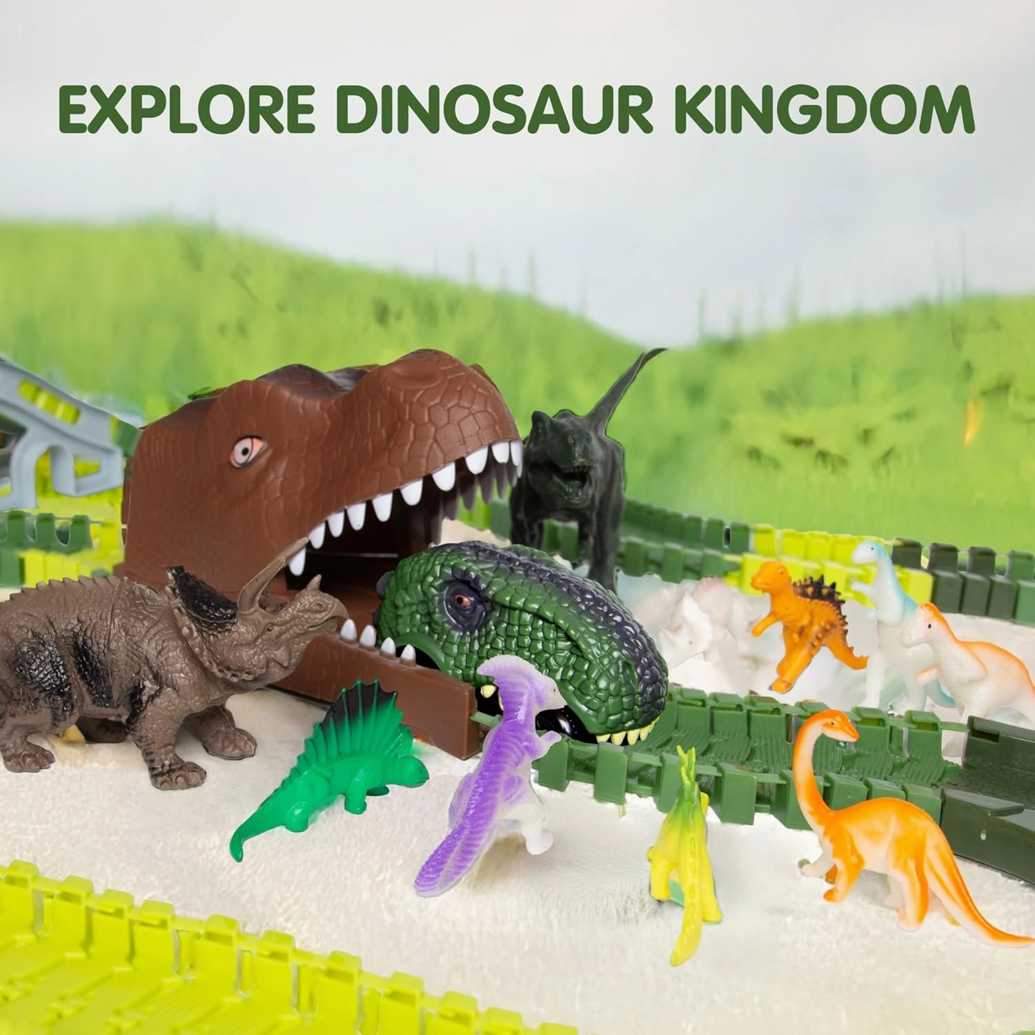 265 PCS Dinosaur Race Tracks, 10 PCS Dinosaur Toys & 1 PCS Dinosaur Car Gifts for 2 to 4 Years Old Boy and Girl, Kids Car Track Christmas Birthday Gift for Toddlers 5 to 7 Years