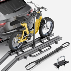 2 EBike Rack with Cross Bar & Ramp, 5" Fat Tire Carrier, Foldable & Lockable Bike Racks, 200 LBS Capacity Electric Bicycle Racks Platform, Fits 2" Standard Hitch for SUVs Cars Trucks Vans