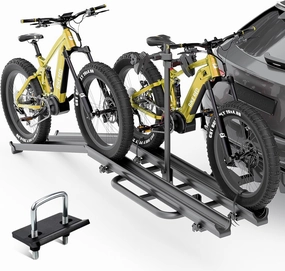 2 EBike Rack with Ramp, 200 LBS Capacity Fat Tire Carrier, up to 5" Bike Racks, Lockable & Foldable Electric Bicycles Racks Platform for Standard, Fits 2" Hitch for SUVs Cars Trucks Vans