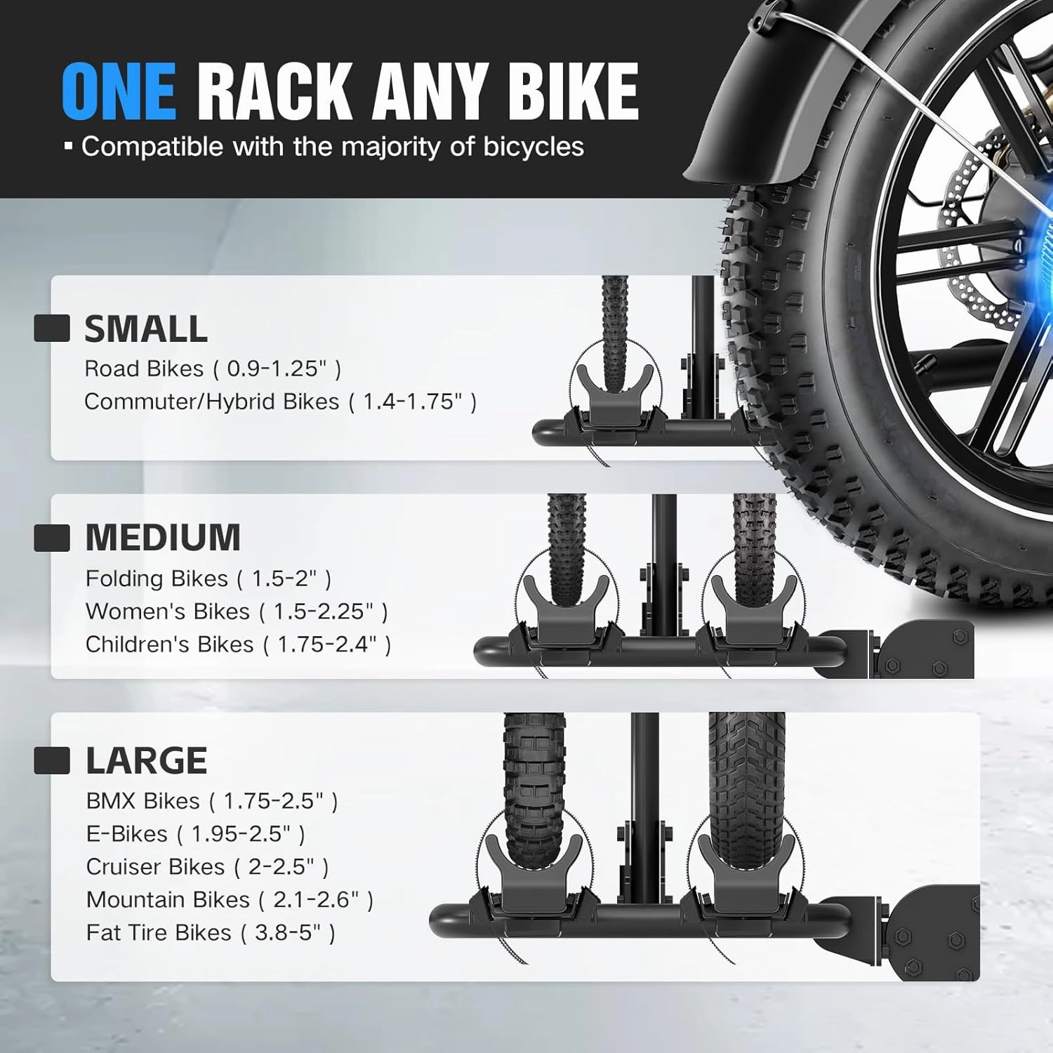 2 EBike Rack with Ramp, 200 LBS Capacity Fat Tire Carrier, up to 5" Bike Racks, Lockable & Foldable Electric Bicycles Racks Platform for Standard, Fits 2" Hitch for SUVs Cars Trucks Vans