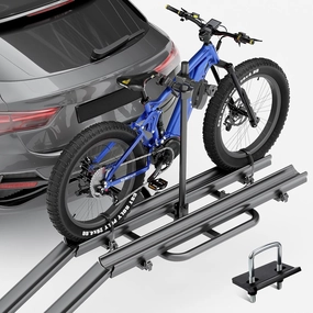 2 EBike Rack with Ramp, Foldable & Lockable Bike Racks, up to 5" Fat Tire Carrier, 200 LBS Capacity Electric Bicycles Racks Platform for Standard, Fits 2" Hitch for SUVs Trucks Vans Cars