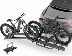 2 EBike Rack with Ramp, up to 4.8" Fat Tire Carrier, 200 LBS Capacity Electric Bicycles Racks, Lockable & Foldable Bike Racks Platform for Standard, Fits 2" Hitch for SUVs Cars Trucks Vans