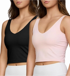2 Pack Sports Bras for Women Medium Support No Underwire Longline Workout Tops for Womens Tops with Removable Padding